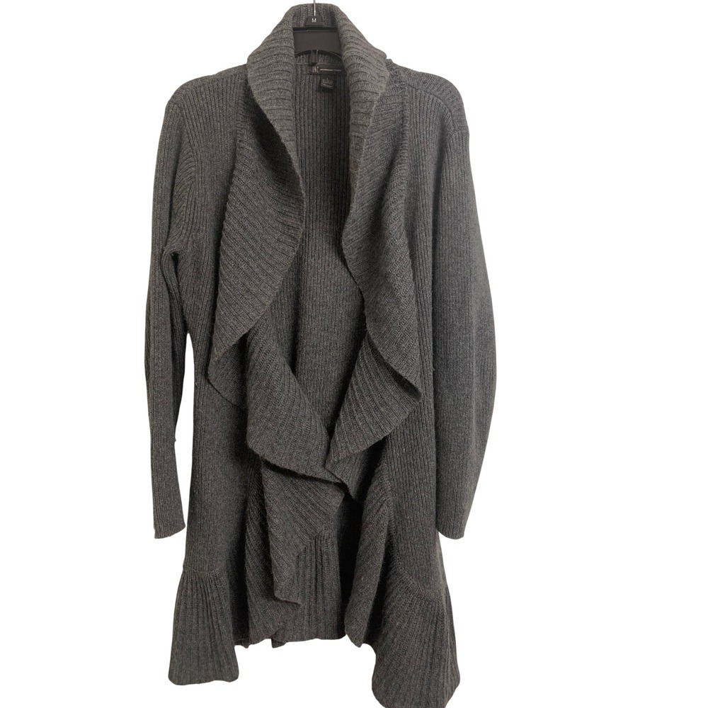 INC International Concepts Gray Angora Blend Ruffle Hem Draped Cardigan Large